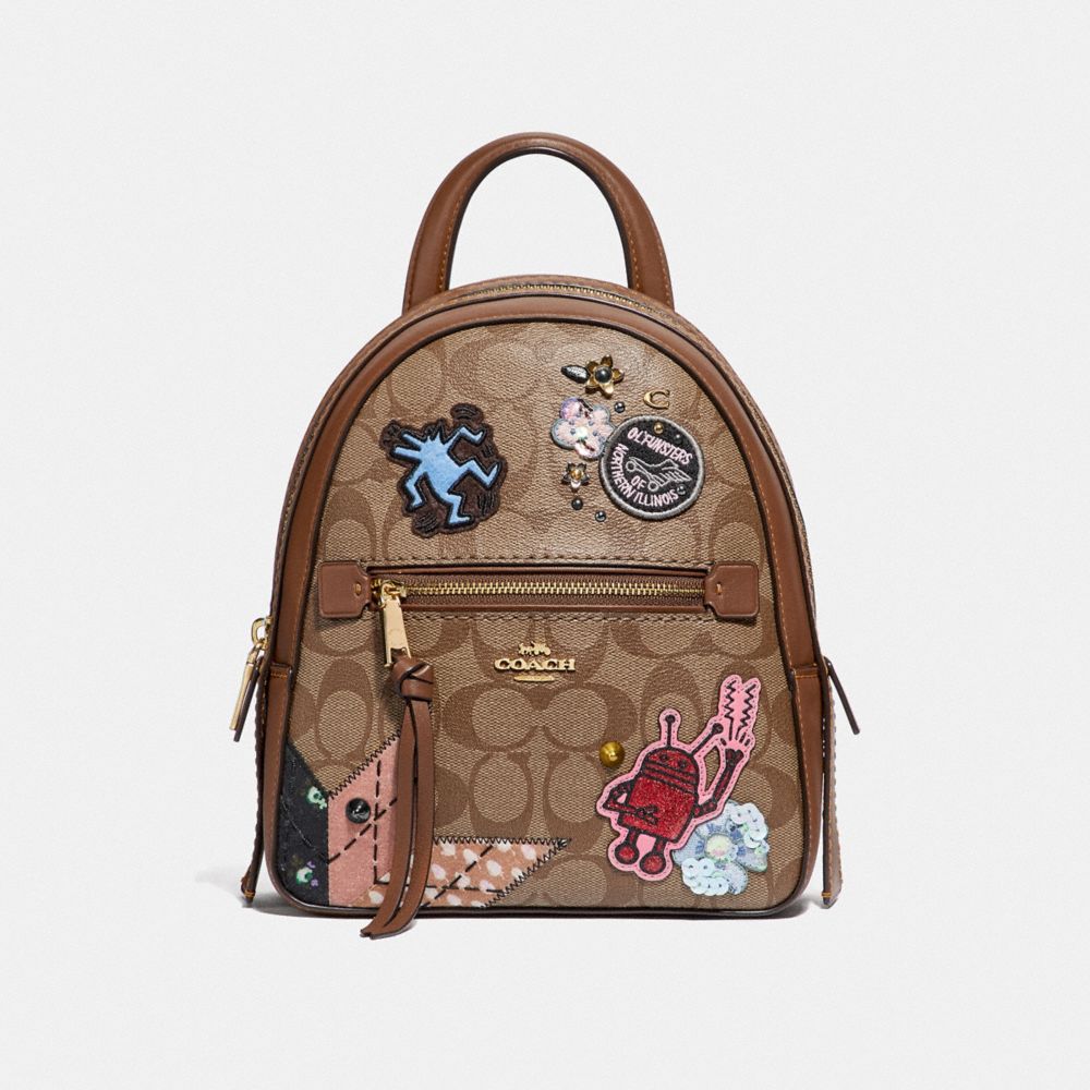 COACH F48642 KEITH HARING ANDI BACKPACK IN SIGNATURE CANVAS WITH PATCHES KHAKI-MULTI-/IMITATION-GOLD