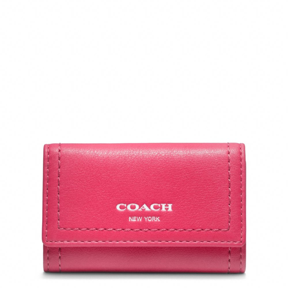 COACH F48661 LEGACY LEATHER 6 RING KEY CASE SILVER/PINK-SCARLET