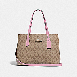 AVENUE CARRYALL IN SIGNATURE CANVAS - F48735 - TULIP/KHAKI/SILVER
