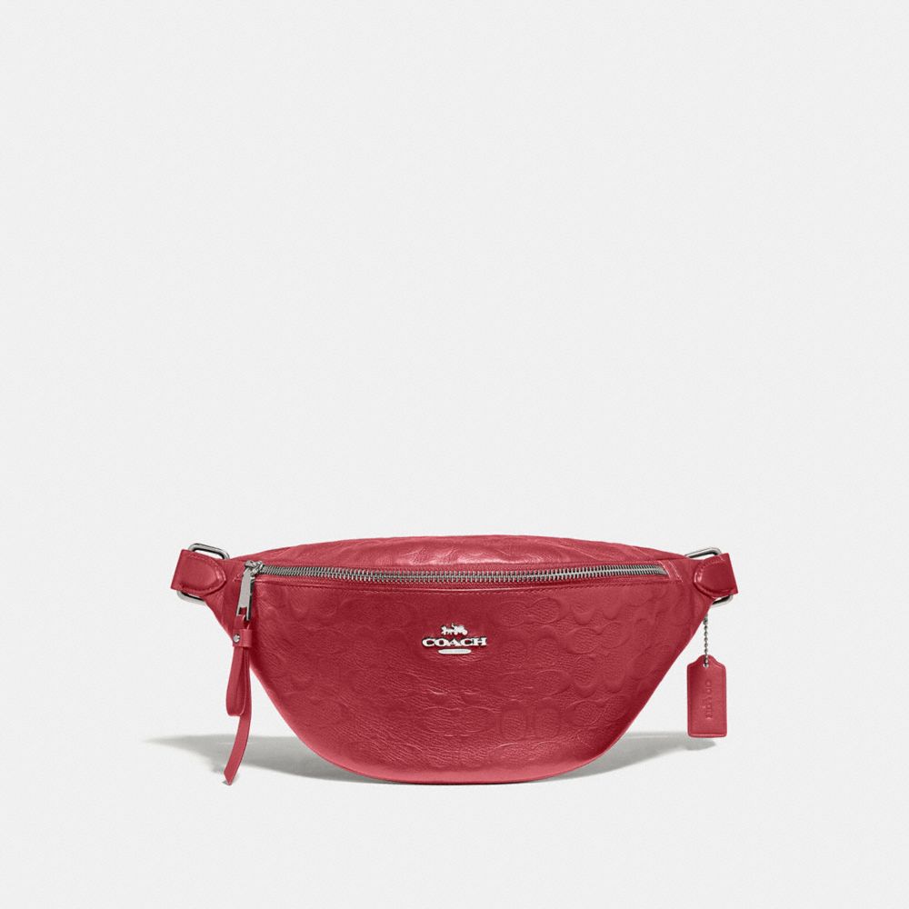 COACH F48741 - BELT BAG IN SIGNATURE LEATHER WASHED RED/SILVER