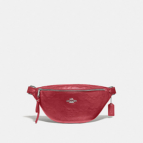 COACH F48741 BELT BAG IN SIGNATURE LEATHER WASHED RED/SILVER