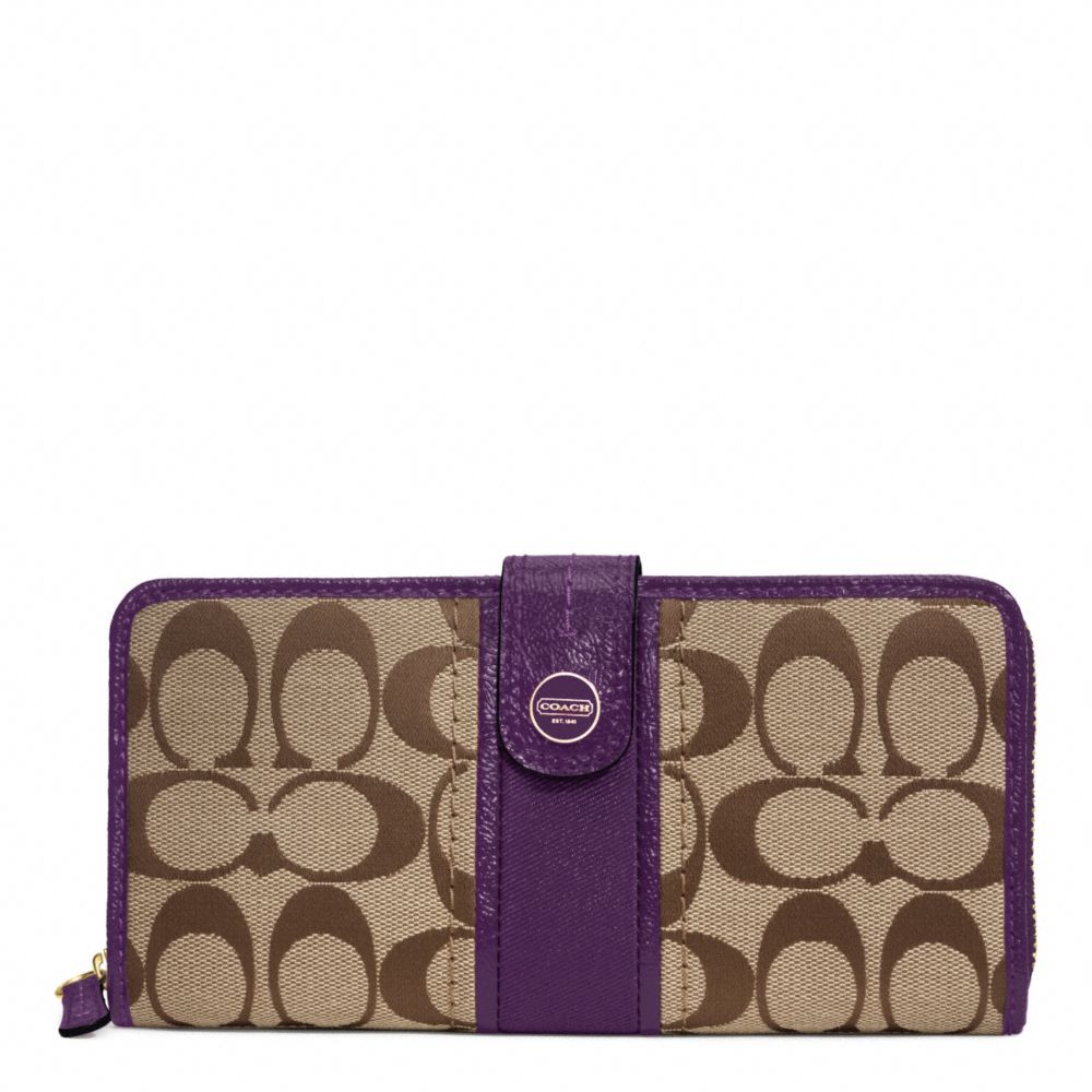 SIGNATURE STRIPE ACCORDION ZIP WITH TAB - BRASS/KHAKI/PURPLE - COACH F48784