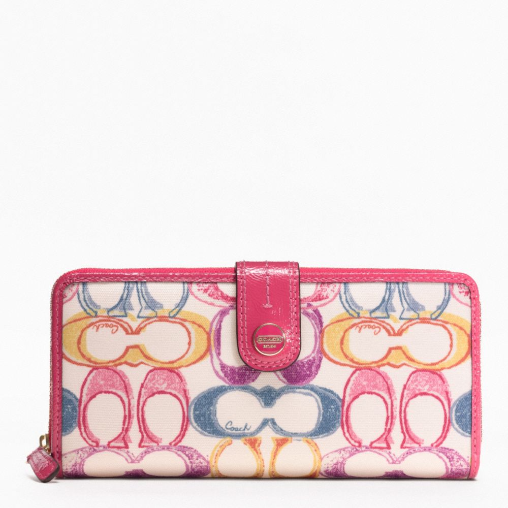 COACH SIGNATURE STRIPE SCRIBBLE PRINT ACCORDION ZIP WALLET WITH TAB - BRASS/MULTICOLOR - f48787