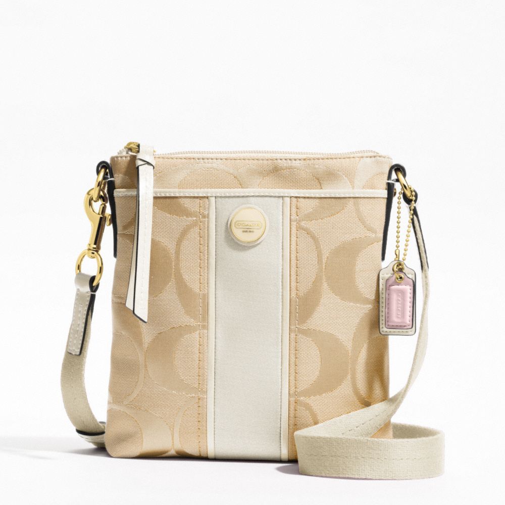 COACH f48806 SIGNATURE STRIPE SWINGPACK BRASS/LIGHT KHAKI/WHITE