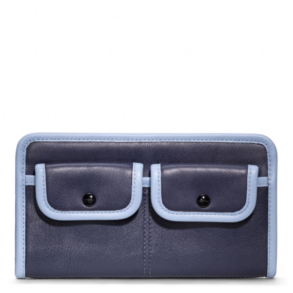 COACH F48885 ARCHIVE TWO TONE ZIPPY WALLET SILVER/NAVY/CHAMBRAY