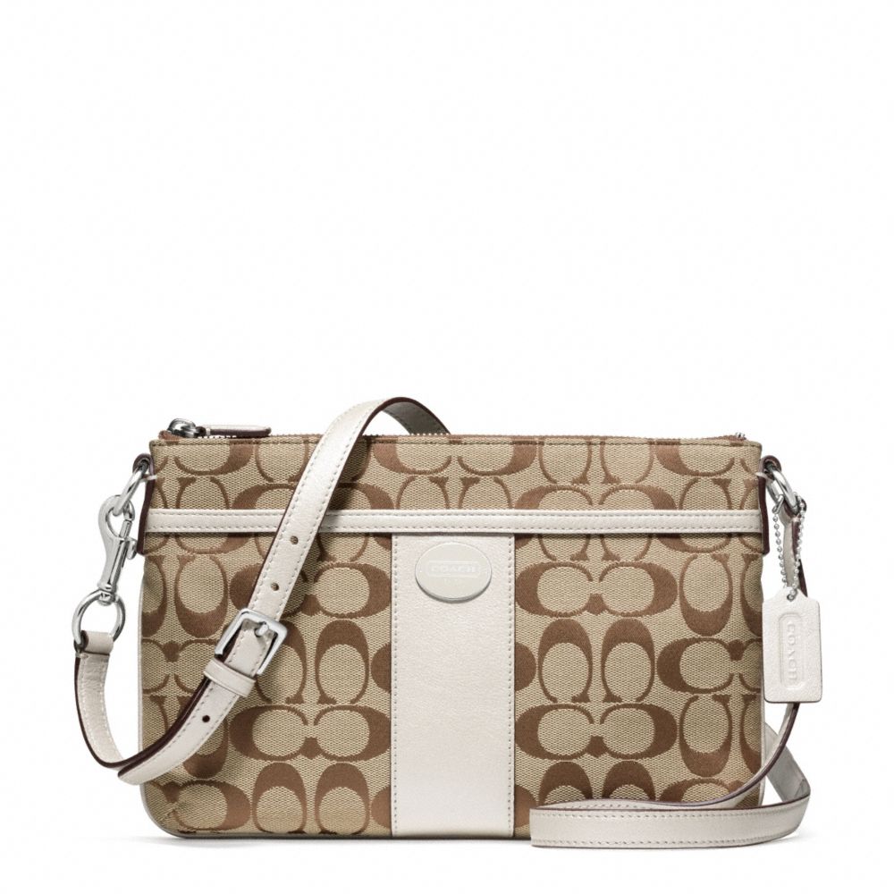 COACH f48887 SIGNATURE EAST/WEST SWINGPACK SILVER/KHAKI/PARCHMENT