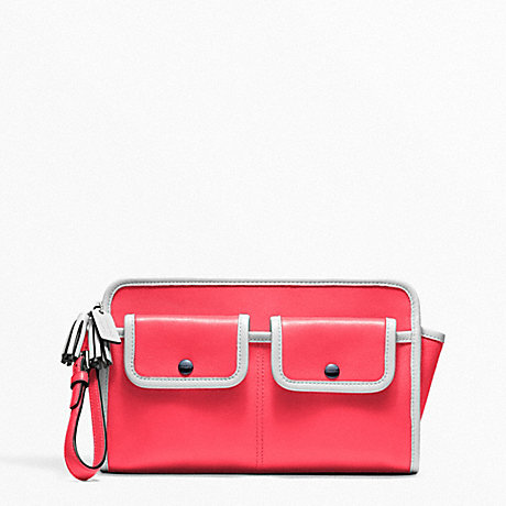 COACH ARCHIVE TWO TONE LARGE CLUTCH - SILVER/BRIGHT CORAL/SNOW - f48893
