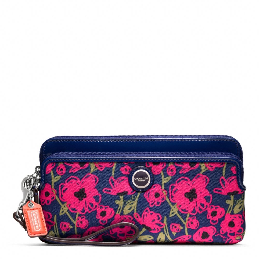 COACH POPPY FLORAL PRINT DOUBLE ZIP WALLET -  - f48939