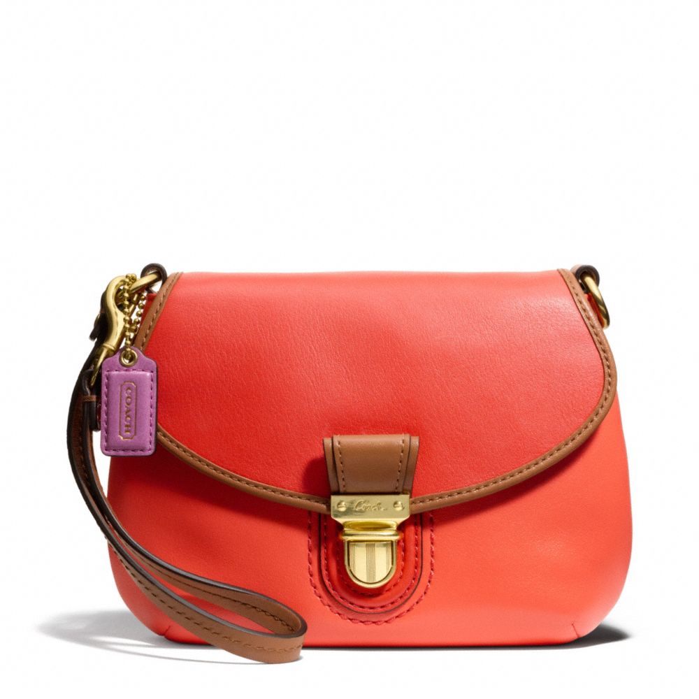 COACH f48943 POPPY COLORBLOCK LEATHER LARGE WRISTLET BRASS/VERMILLIGHT GOLDON/SUN ORANGE