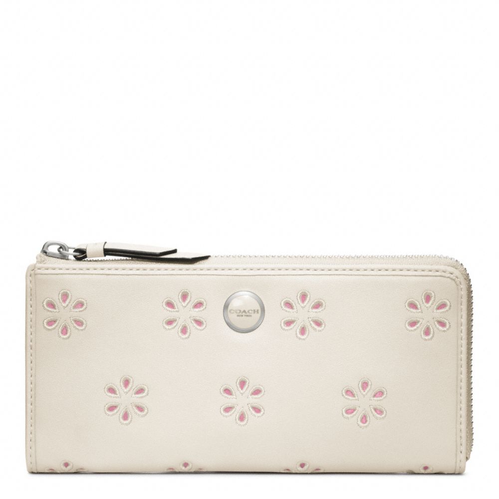 COACH F48951 Poppy Eyelet Leather Slim Zip Wallet SILVER/WHITE