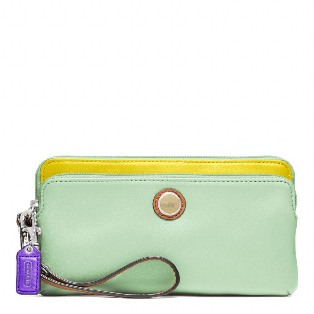 POPPY COLORBLOCK LEATHER DOUBLE ZIP WALLET COACH F48952