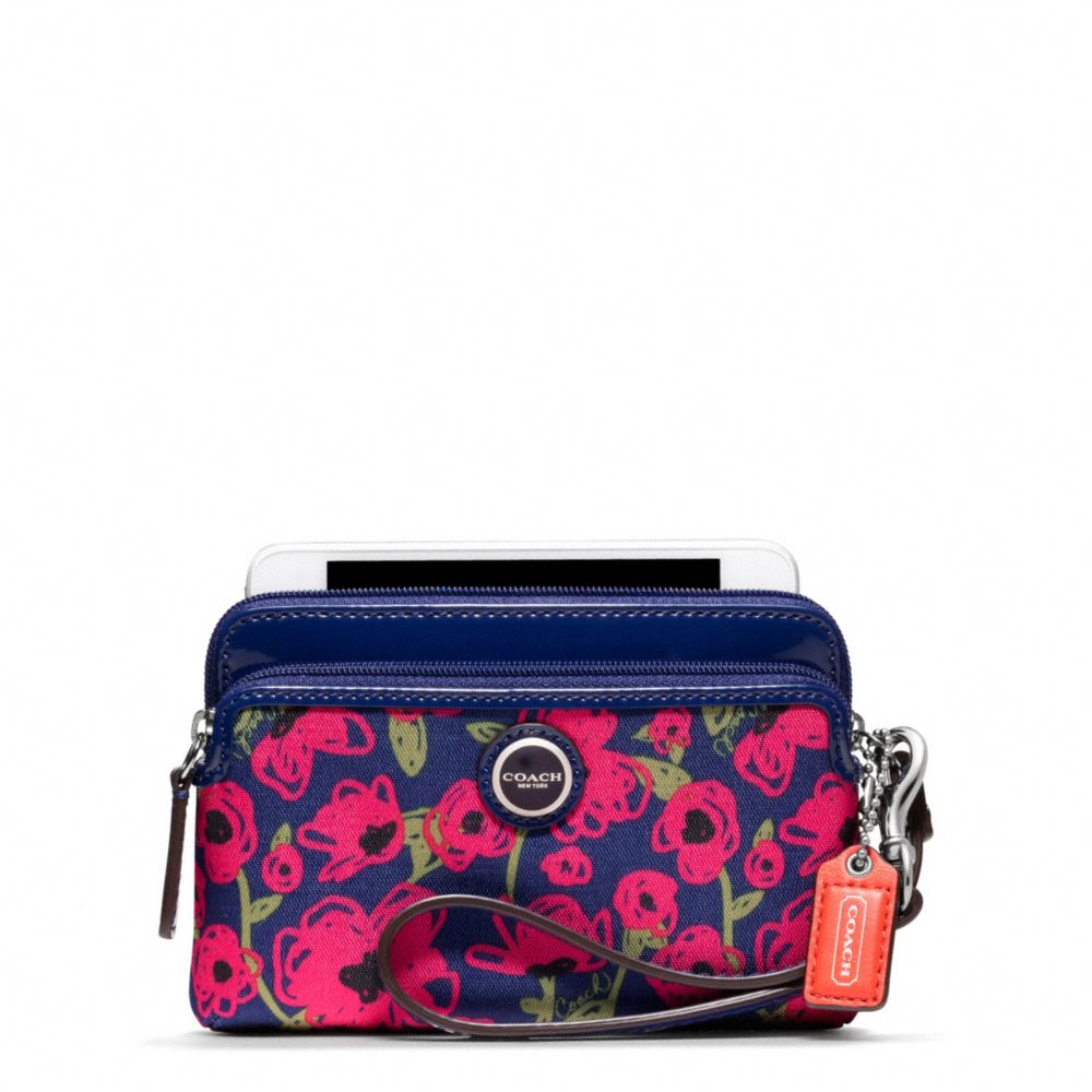 COACH F48954 POPPY FLOWER PRINT DOUBLE ZIP WRISTLET ONE-COLOR