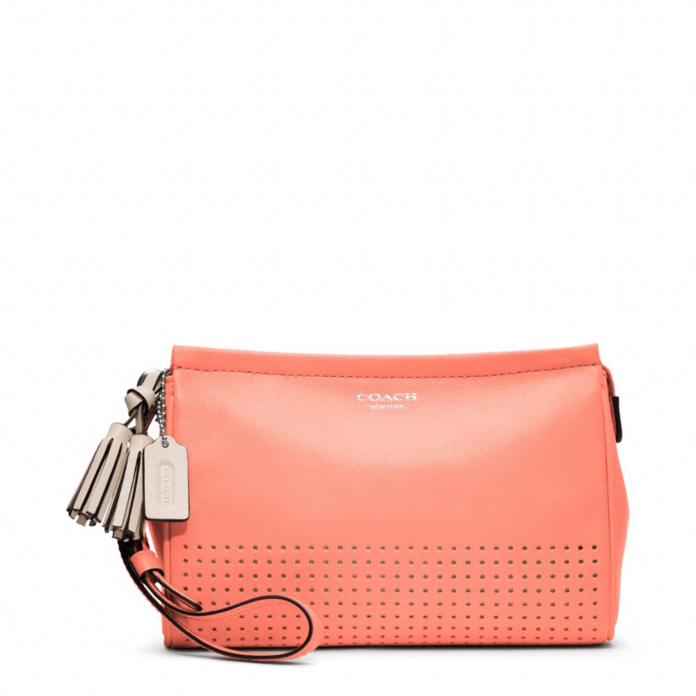 COACH f48957 LARGE PERFORATED LEATHER WRISTLET SILVER/CORAL/LIGHT GOLDGHT SAND