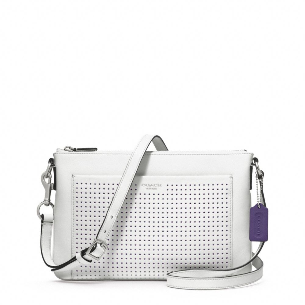 COACH F48979 Perforated Leather Swingpack SILVER/CHALK/MARINE