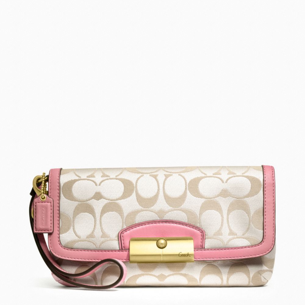 COACH F48980 Kristin Signature Sateen Large Flap Wristlet BRASS/CREAM LIGHT GOLDGHT KHA/ROSE