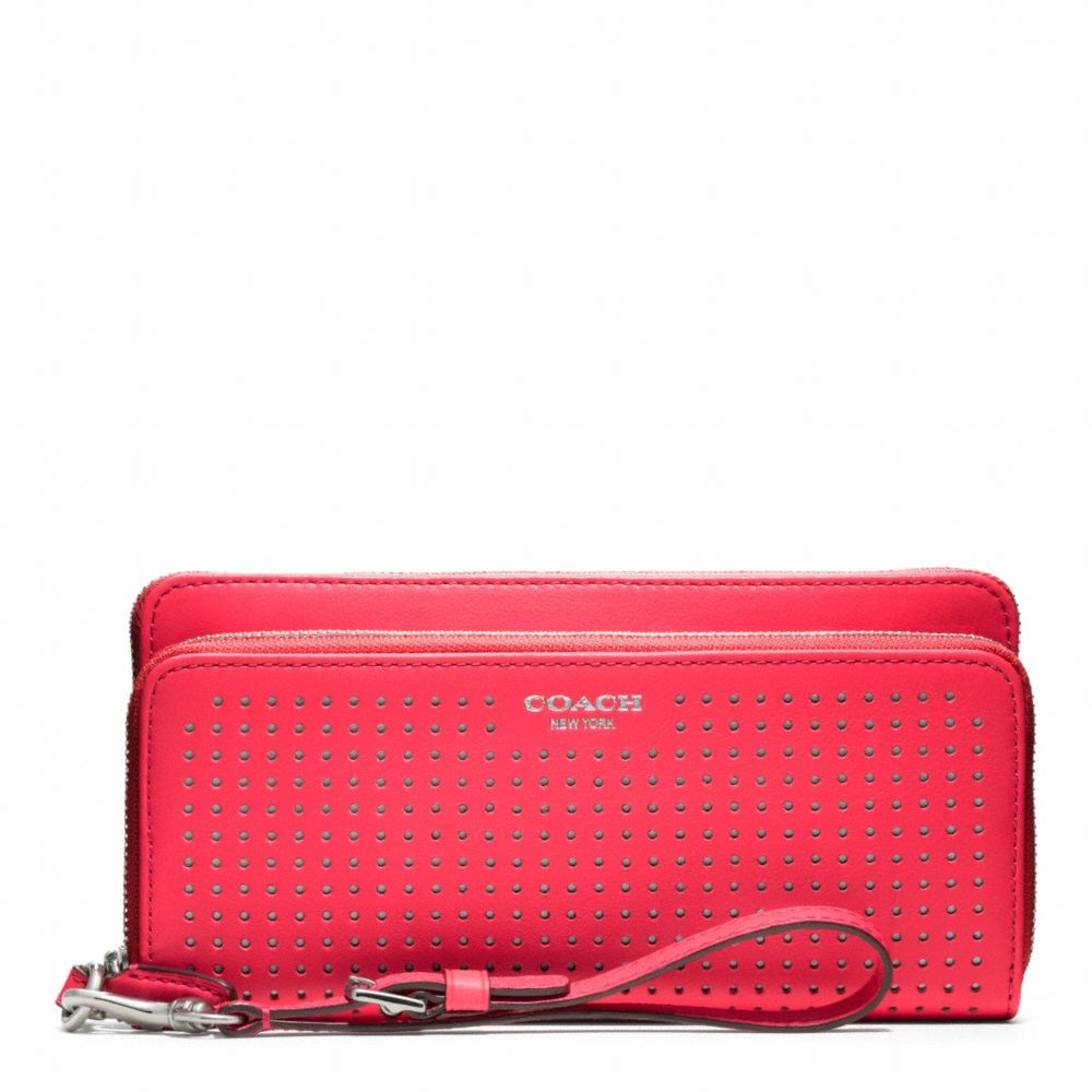 PERFORATED LEATHER DOUBLE ACCORDION ZIP WALLET COACH F49000