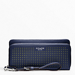 COACH F49000 Perforated Leather Double Accordion Zip SILVER/NAVY/BRIGHT CITRINE