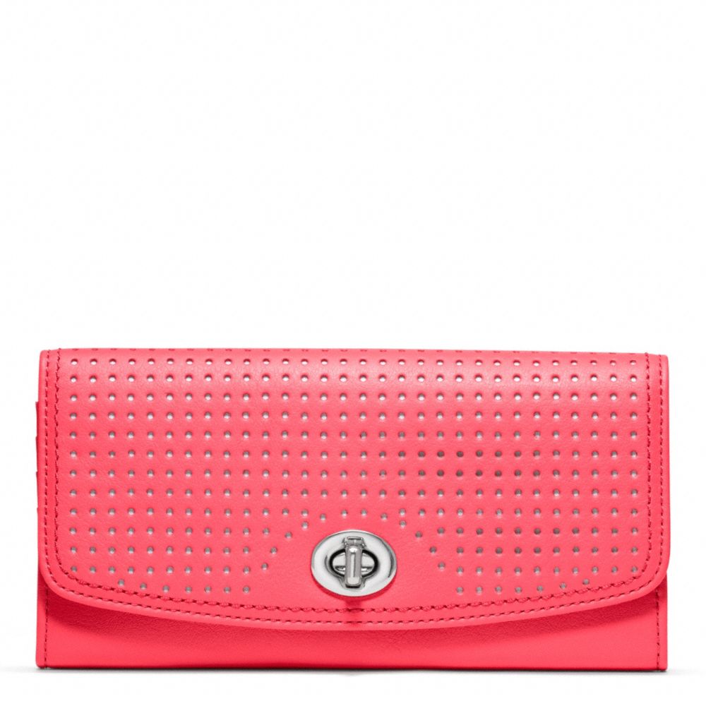 COACH f49059 PERFORATED LEATHER SLIM ENVELOPE SILVER/WATERMELON/SNOW