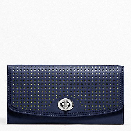 COACH PERFORATED LEATHER SLIM ENVELOPE - SILVER/NAVY/BRIGHT CITRINE - f49059
