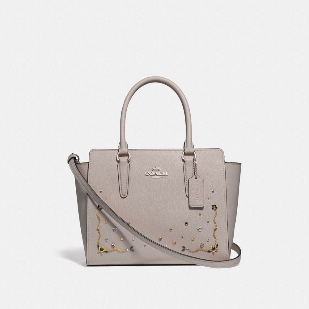 COACH LEAH SATCHEL WITH STARDUST CRYSTAL RIVETS - GREY BIRCH MULTI/SILVER - F49061