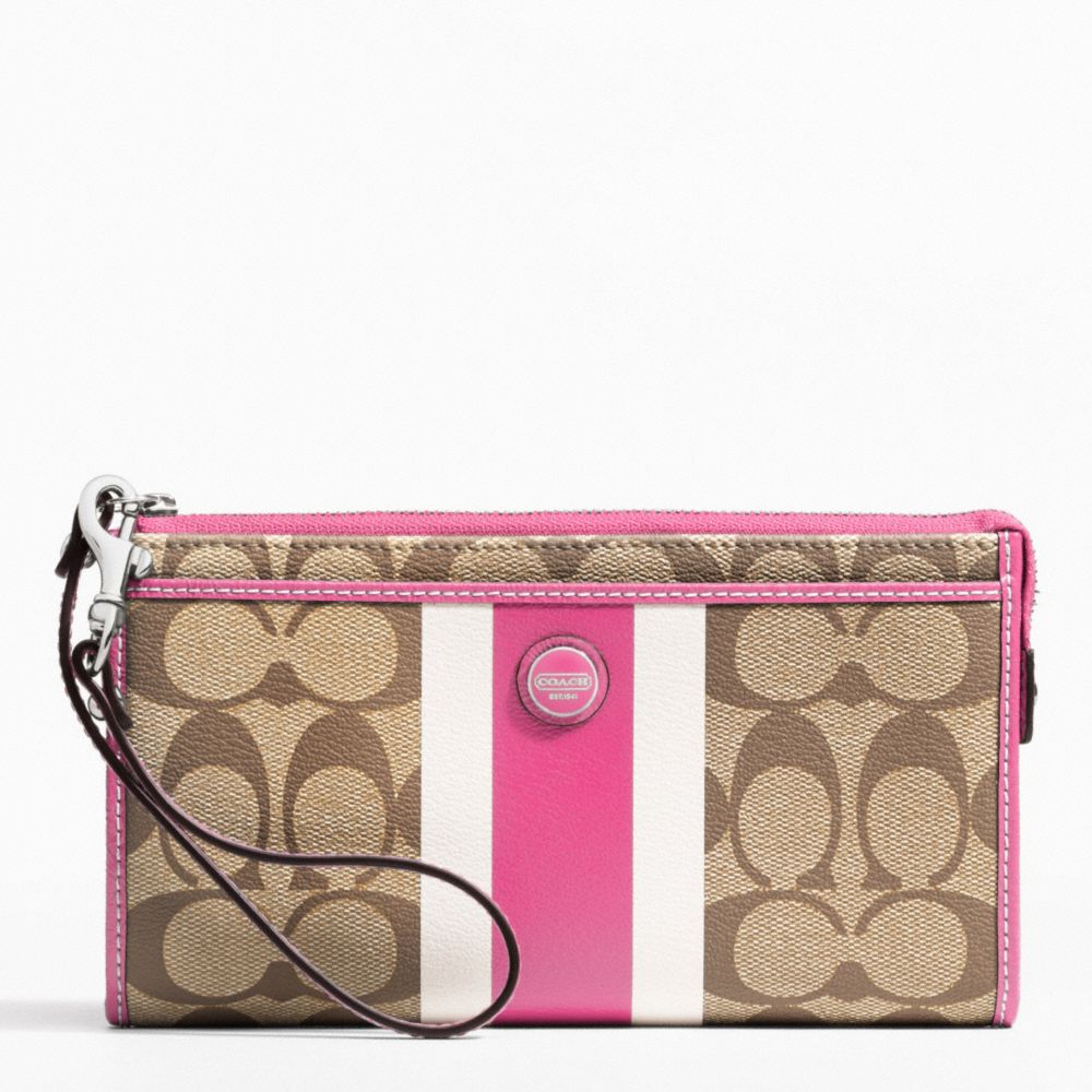 COACH f49078 SIGNATURE STRIPE PVC STRIPE ZIPPY WALLET 