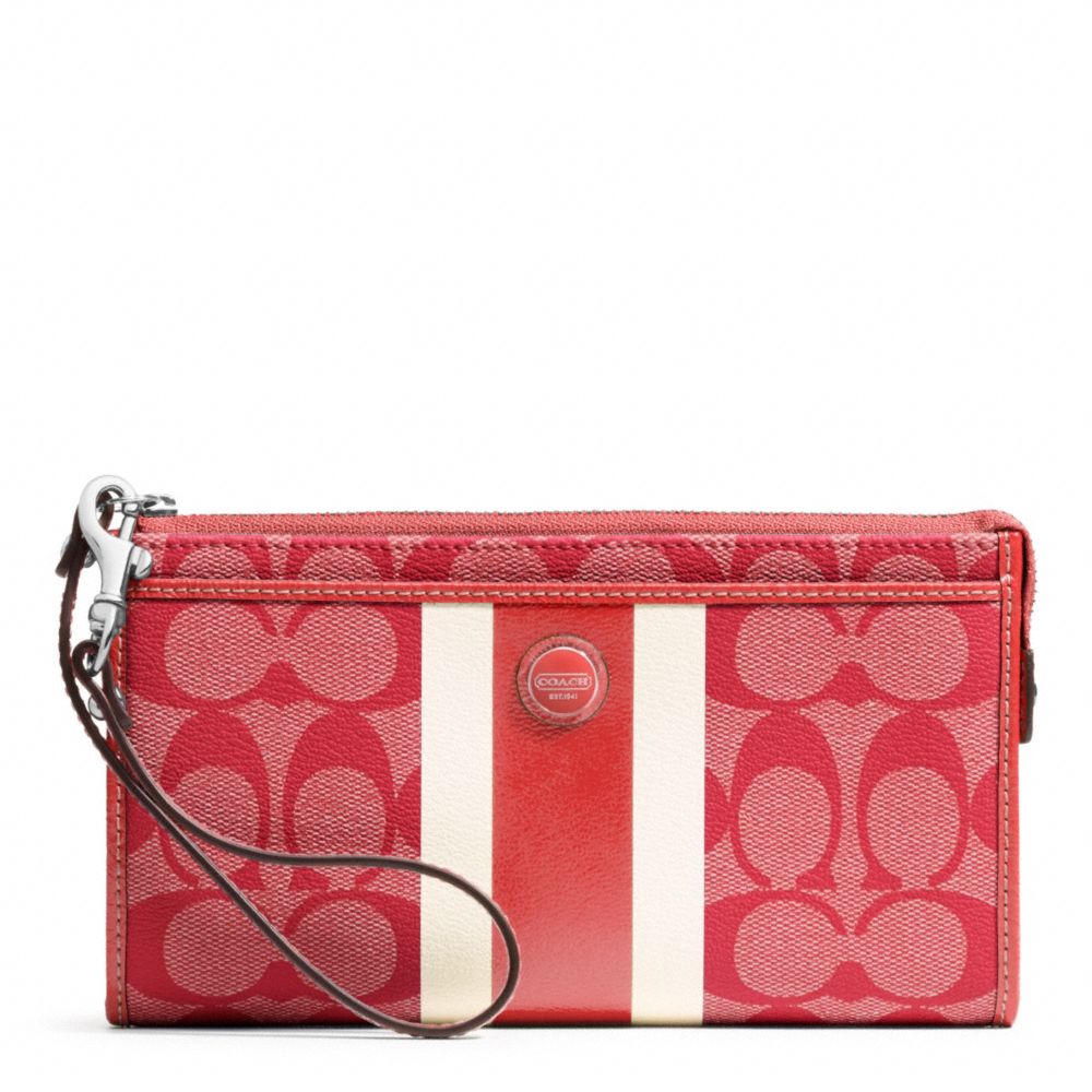 COACH F49078 Signature Stripe Pvc Stripe Zippy Wallet SILVER/VERMILLION/VERMILLION