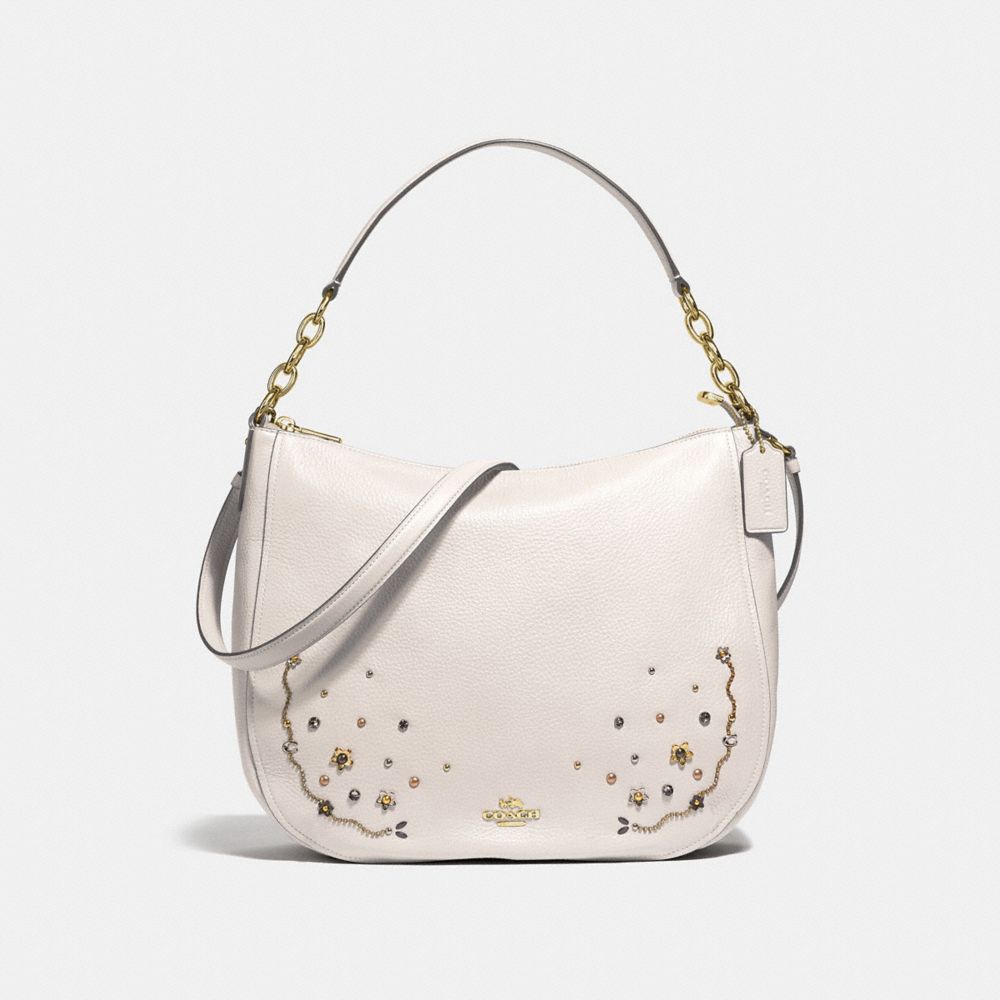 COACH ELLE HOBO WITH STARDUST CRYSTAL RIVETS - CHALK MULTI/IMITATION GOLD - F49127