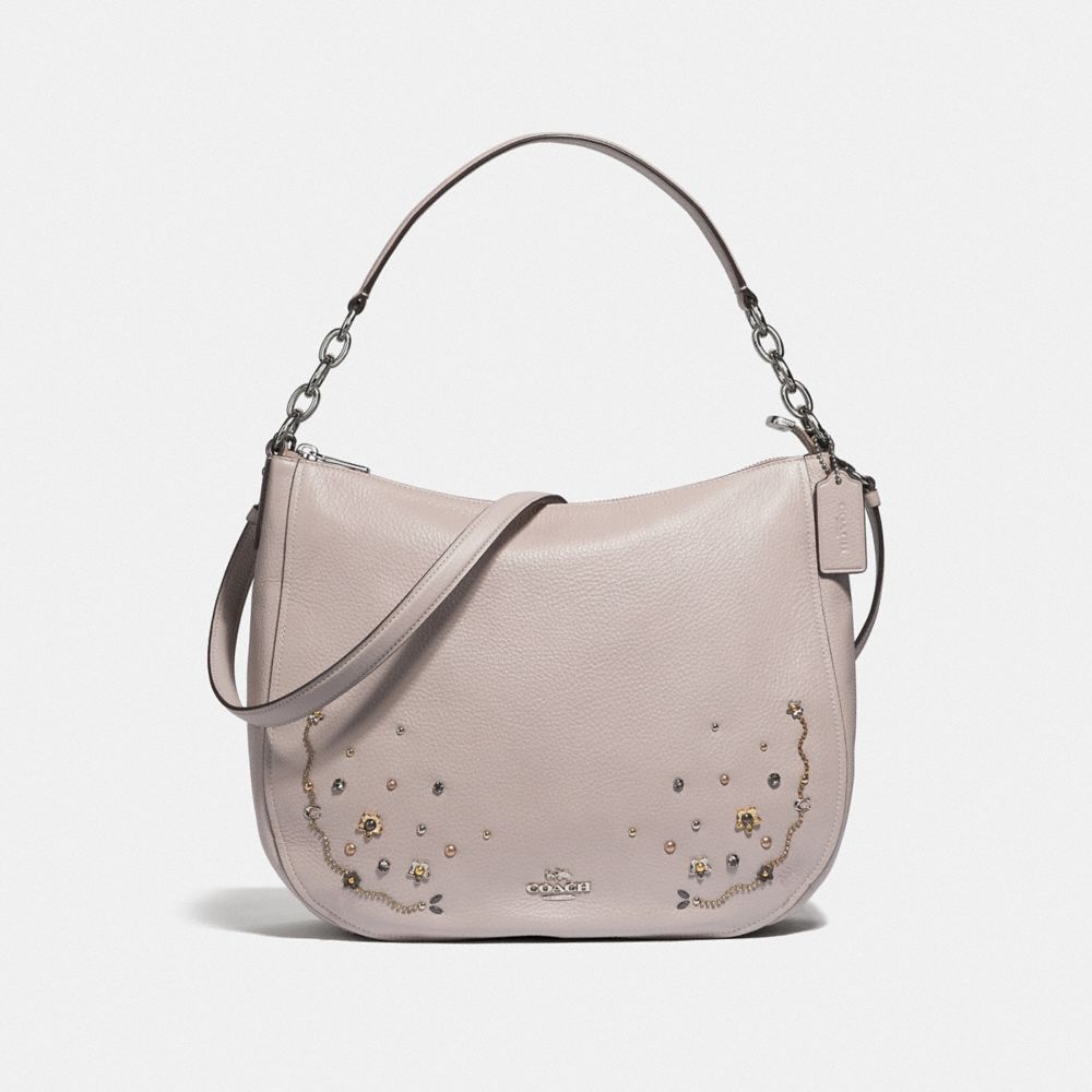 COACH F49127 ELLE HOBO WITH STARDUST CRYSTAL RIVETS GREY-BIRCH-MULTI/SILVER