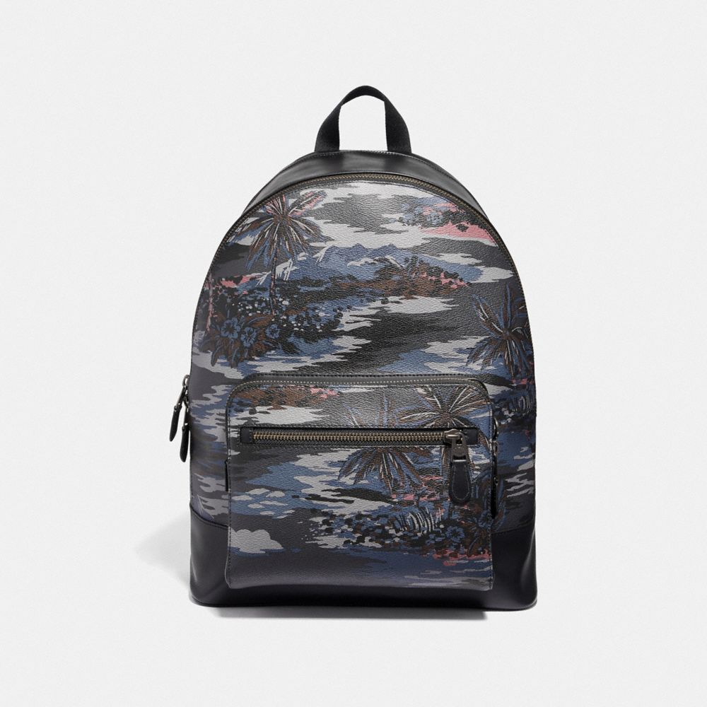 COACH F49131 West Backpack With Hawaiian Print BLACK MULTI/BLACK ANTIQUE NICKEL