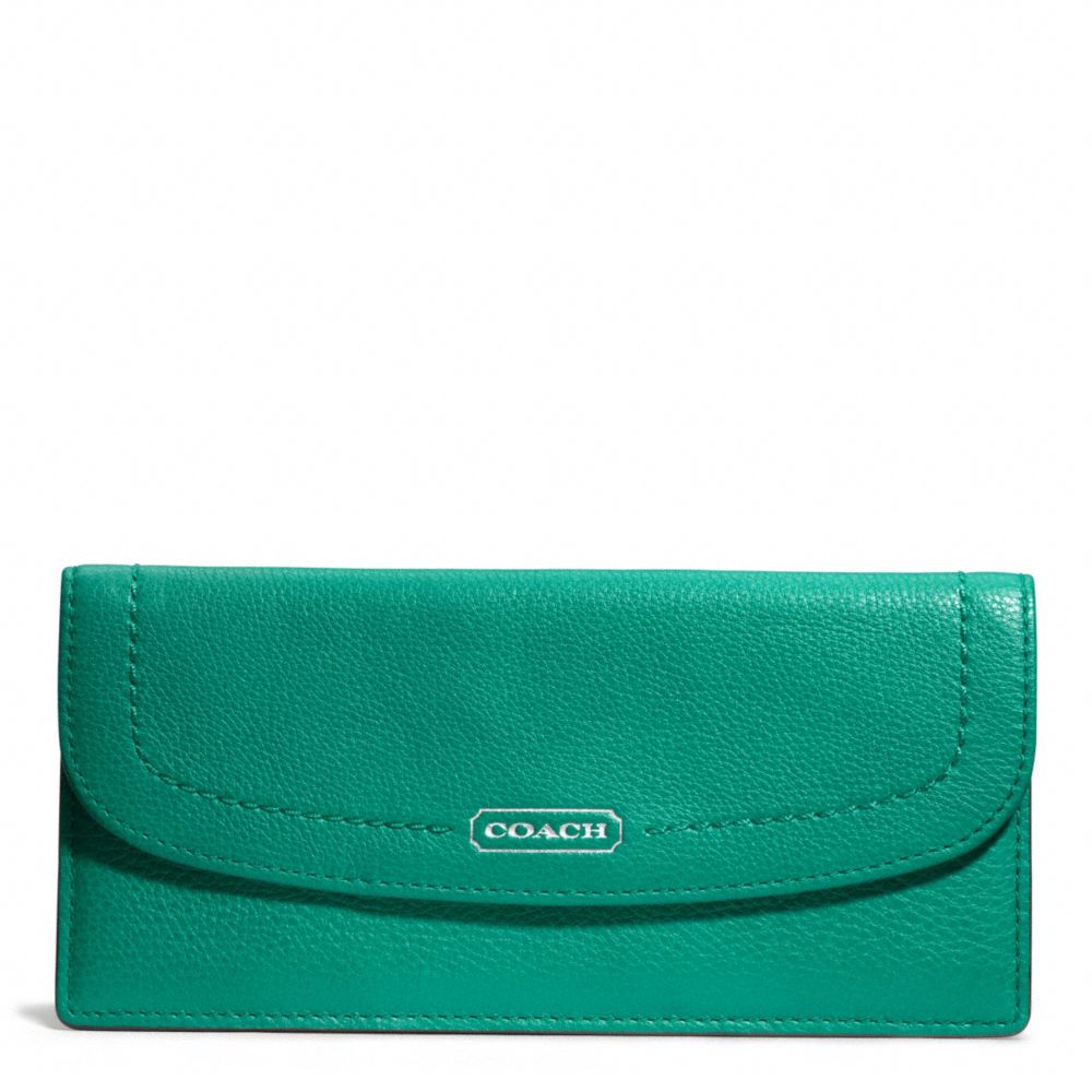 COACH PARK LEATHER SOFT WALLET - SILVER/BRIGHT JADE - F49150