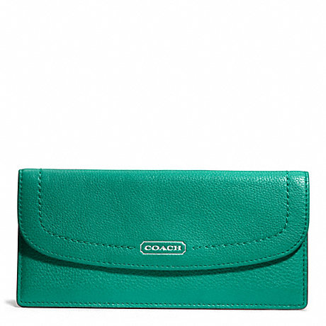 COACH f49150 PARK LEATHER SOFT WALLET SILVER/BRIGHT JADE