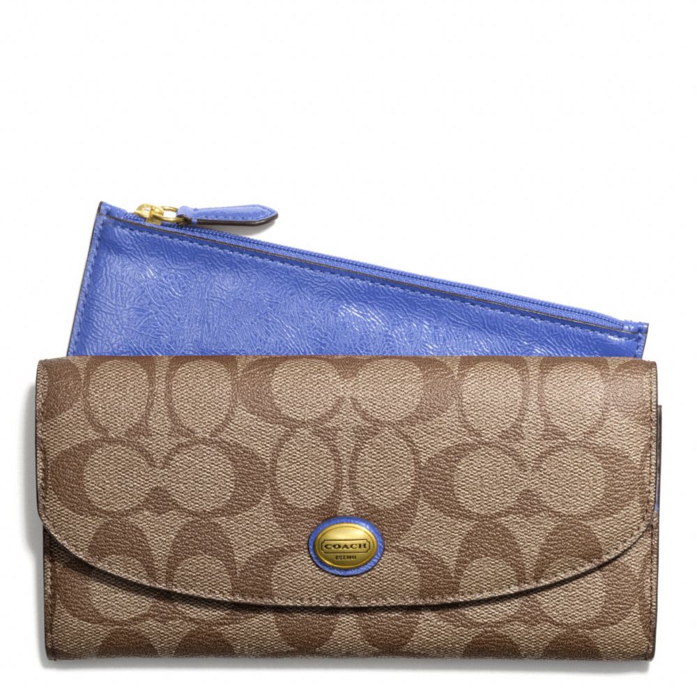 PEYTON SIGNATURE SLIM ENVELOPE WITH POUCH - f49154 - BRASS/KHAKI/PORCELAIN BLUE