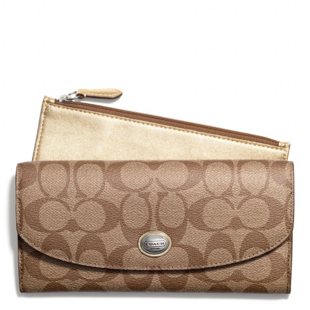 COACH f49154 PEYTON SIGNATURE SLIM ENVELOPE WITH POUCH SILVER/KHAKI/GOLD