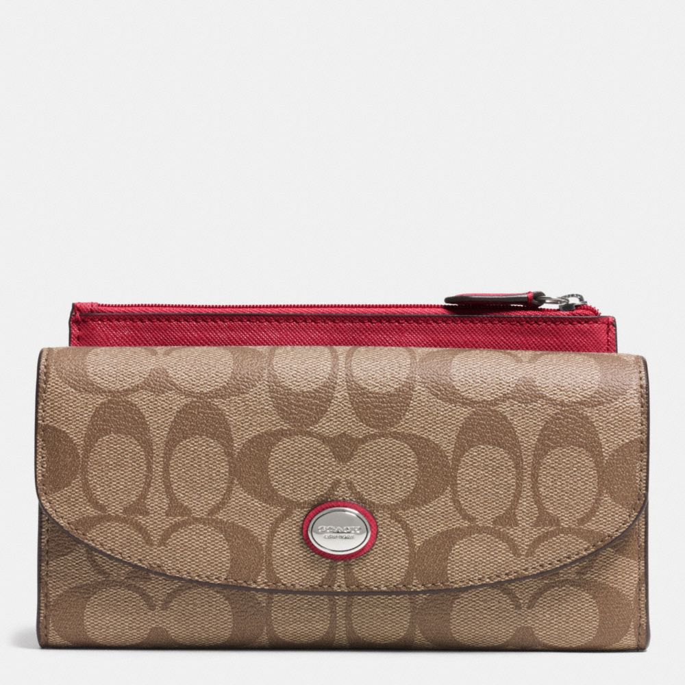 COACH f49154 PEYTON SIGNATURE SLIM ENVELOPE WITH POUCH SILVER/KHAKI/RED