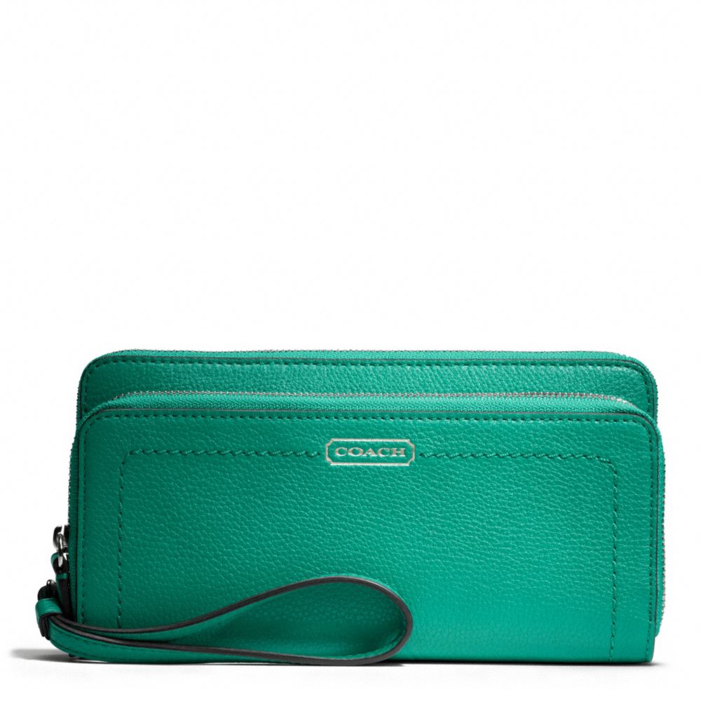 PARK LEATHER DOUBLE ACCORDION ZIP - f49157 - SILVER/BRIGHT JADE