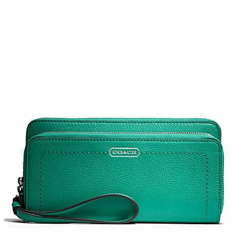 COACH F49157 PARK LEATHER DOUBLE ACCORDION ZIP SILVER/BRIGHT-JADE