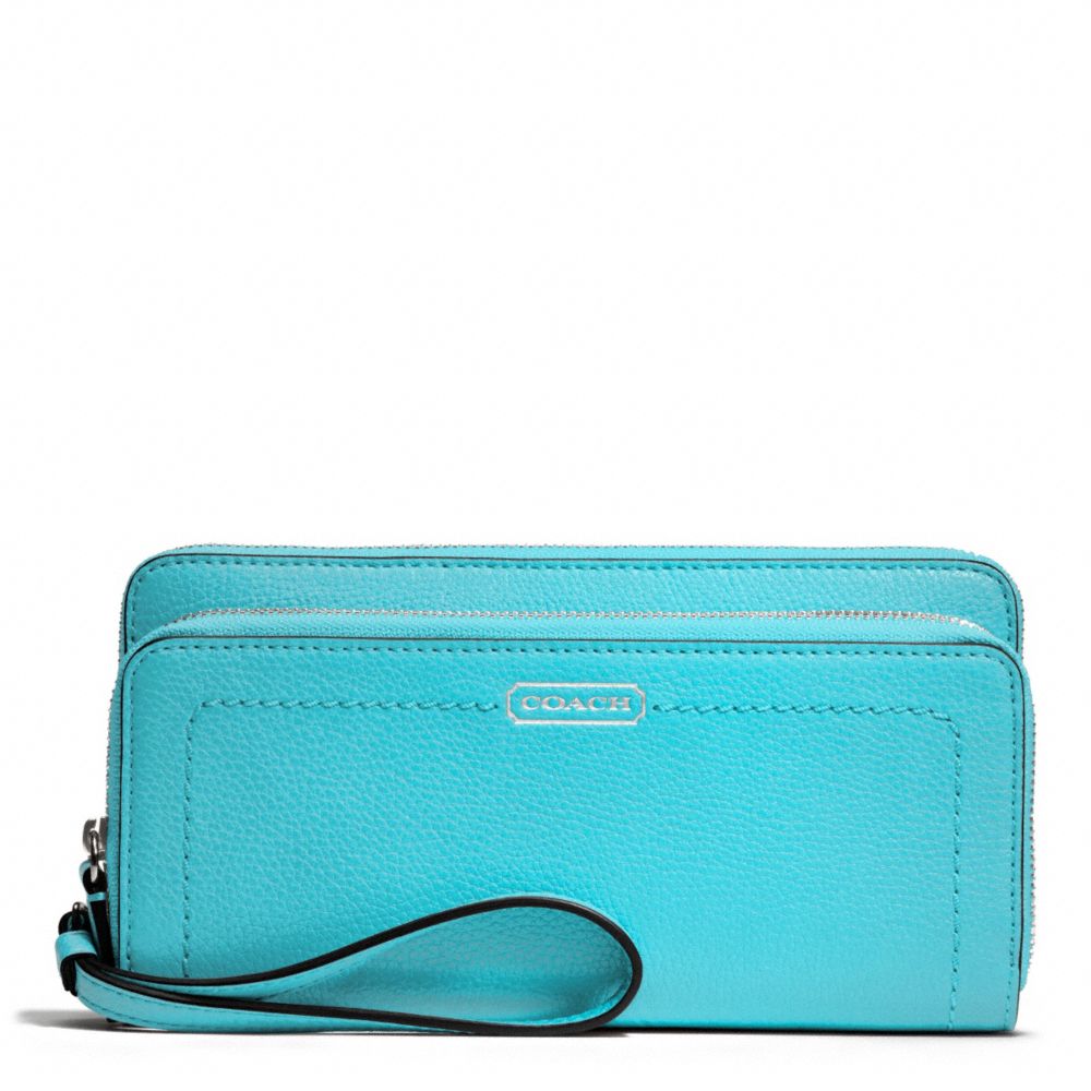 COACH F49157 - PARK LEATHER DOUBLE ACCORDION ZIP WALLET SILVER/TURQUOISE