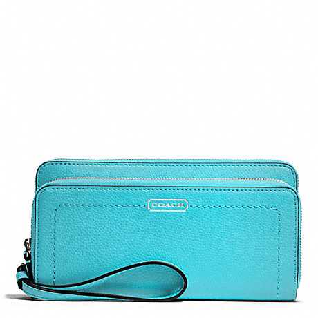 COACH PARK LEATHER DOUBLE ACCORDION ZIP WALLET - SILVER/TURQUOISE - f49157