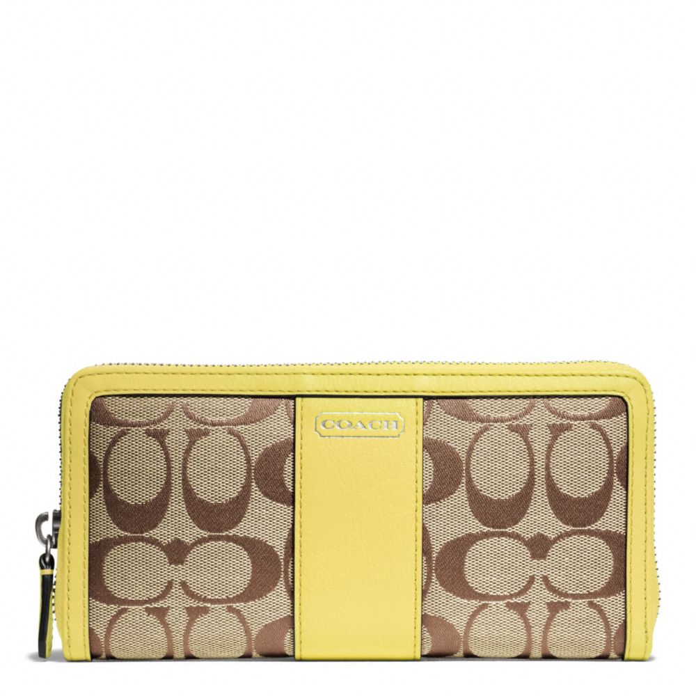 COACH PARK SIGNATURE ACCORDION ZIP WALLET - SILVER/KHAKI/CHARTREUSE - f49159