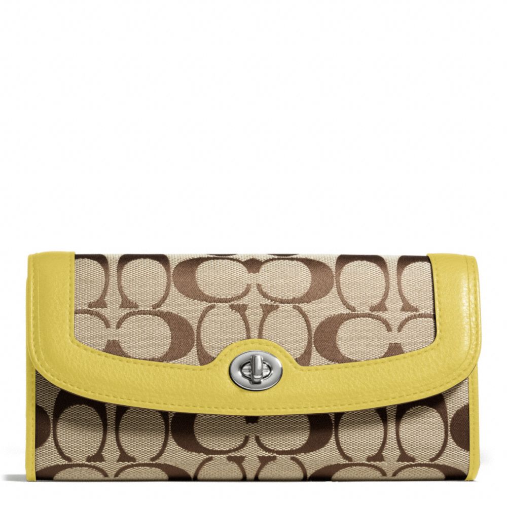 COACH F49165 PARK SIGNATURE TURNLOCK SLIM ENVELOPE SILVER/KHAKI/CHARTREUSE