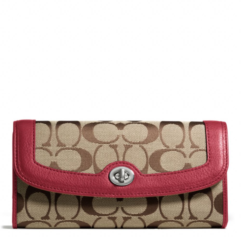 COACH F49165 Park Signature Turnlock Slim Envelope SILVER/KHAKI/BLACK CHERRY