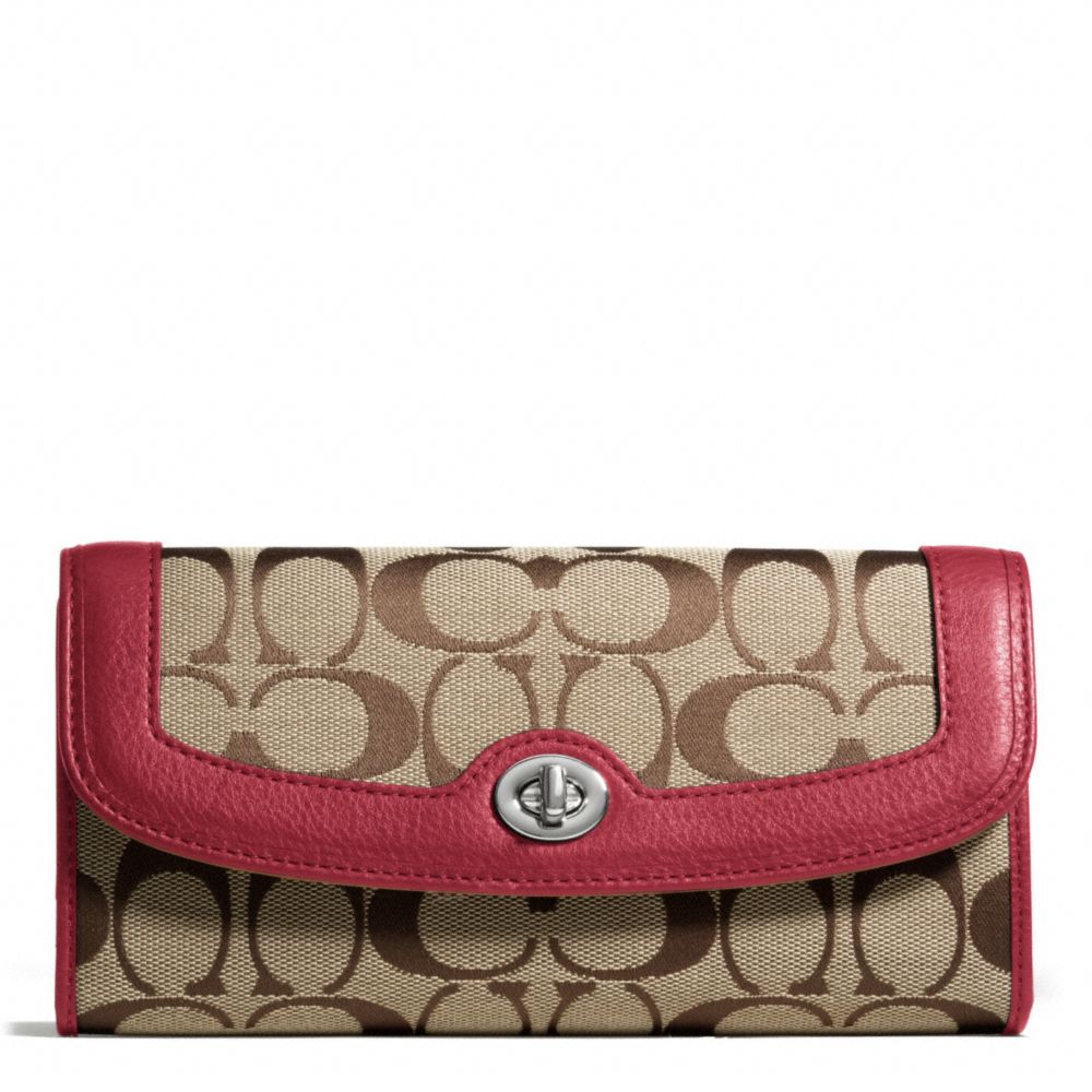 COACH f49165 PARK SIGNATURE TURNLOCK SLIM ENVELOPE SILVER/KHAKI/BLACK CHERRY