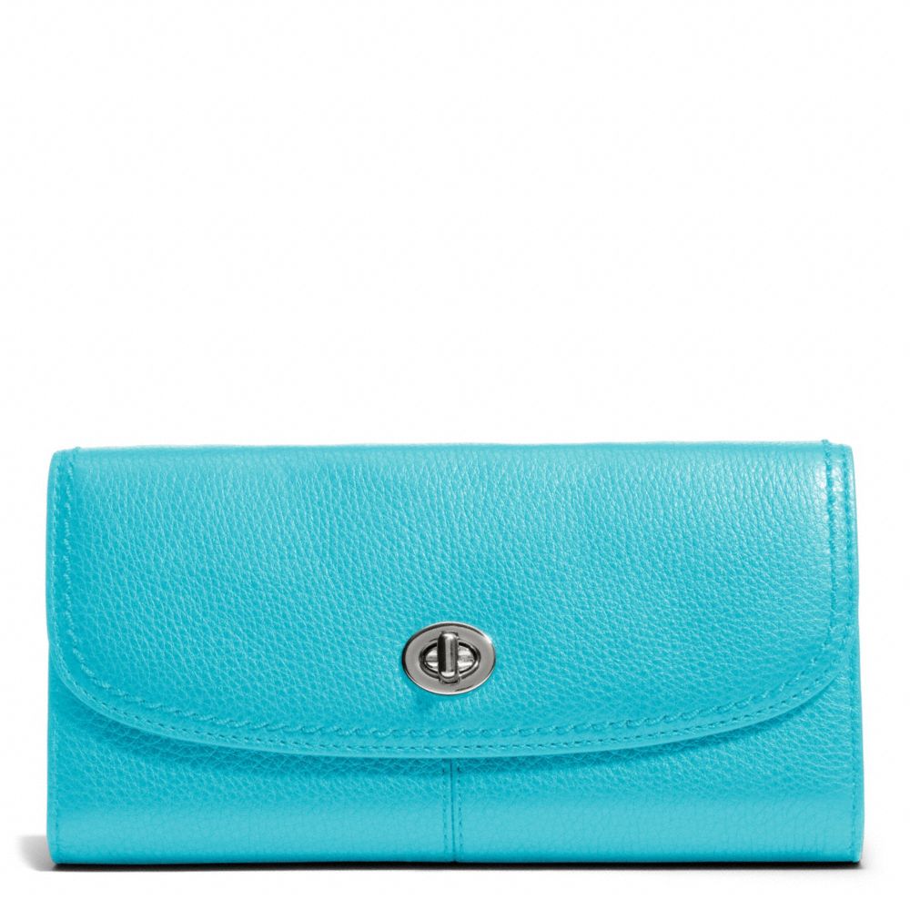 PARK LEATHER TURNLOCK SLIM ENVELOPE - SILVER/TURQUOISE - COACH F49167
