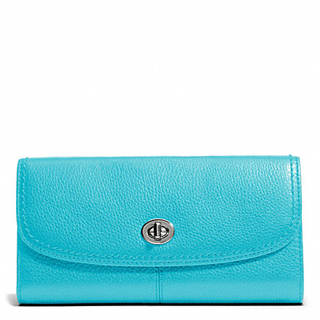 COACH PARK LEATHER TURNLOCK SLIM ENVELOPE - SILVER/TURQUOISE - f49167