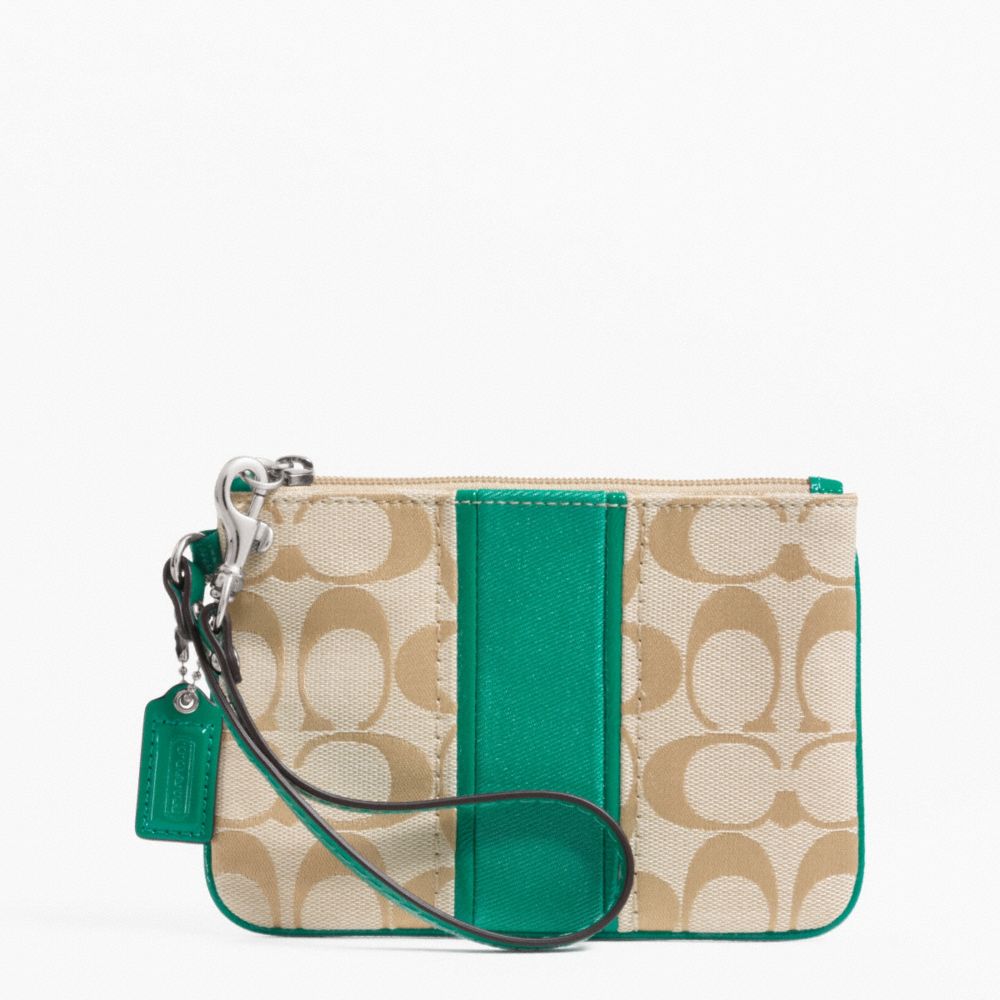 COACH SIGNATURE STRIPE SMALL WRISTLET - SILVER/LT KHAKI/BRIGHT JADE - f49174