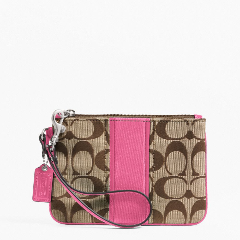 SIGNATURE STRIPE SMALL WRISTLET - SILVER/KHAKI/MULBERRY - COACH F49174