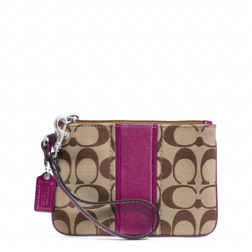 COACH SIGNATURE STRIPE SMALL WRISTLET - SILVER/KHAKI/PASSION BERRY - f49174