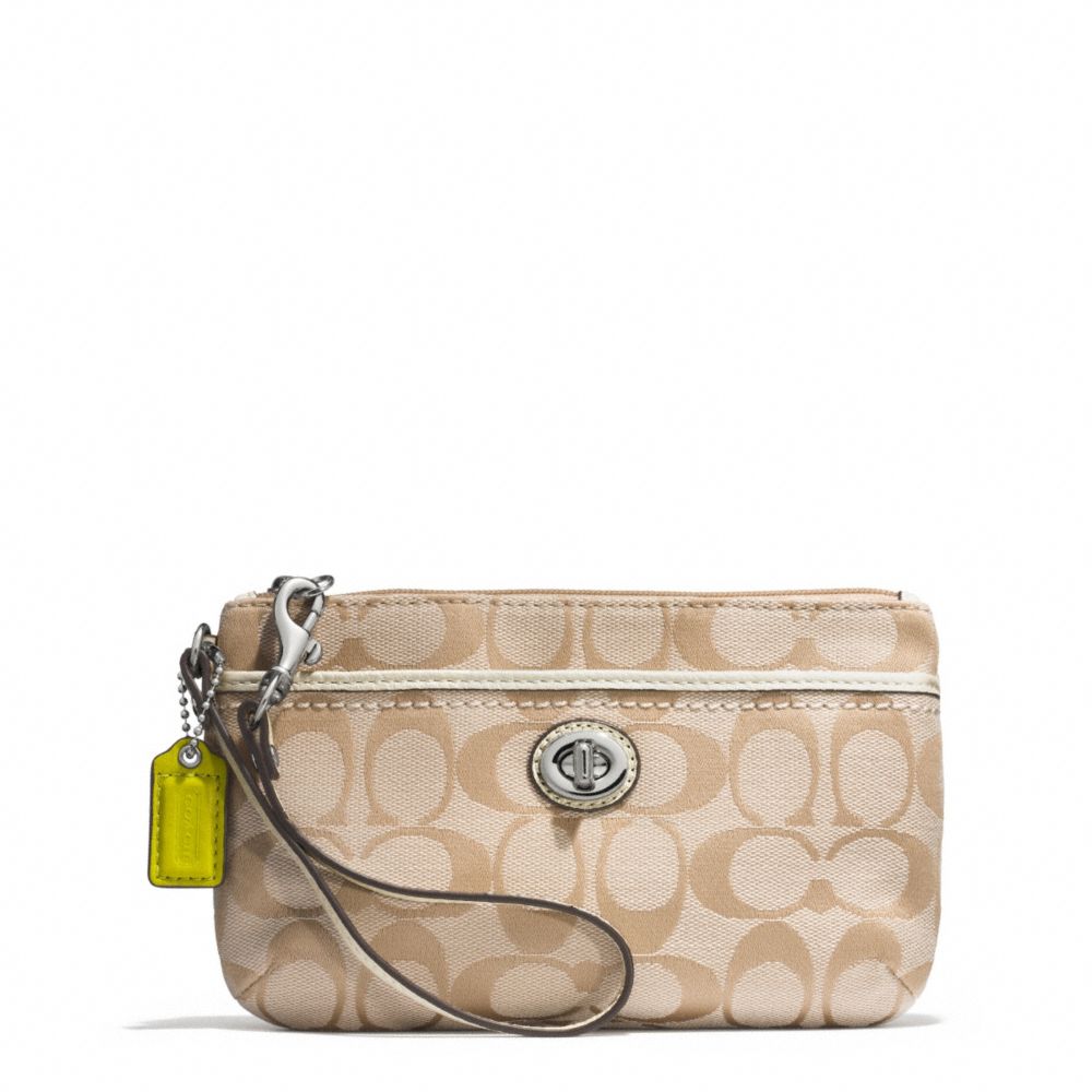 COACH F49175 PARK SIGNATURE MEDIUM WRISTLET SILVER/LIGHT-KHAKI/PEARL