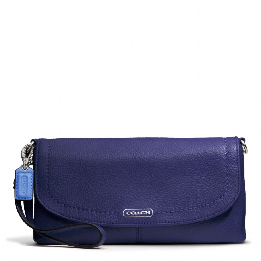 COACH F49177 PARK LEATHER LARGE FLAP WRISTLET SILVER/INDIGO