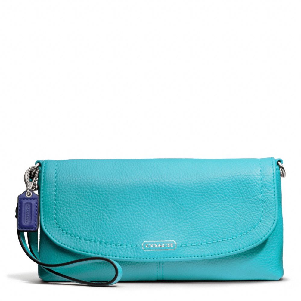 PARK LEATHER LARGE FLAP WRISTLET - SILVER/TURQUOISE - COACH F49177